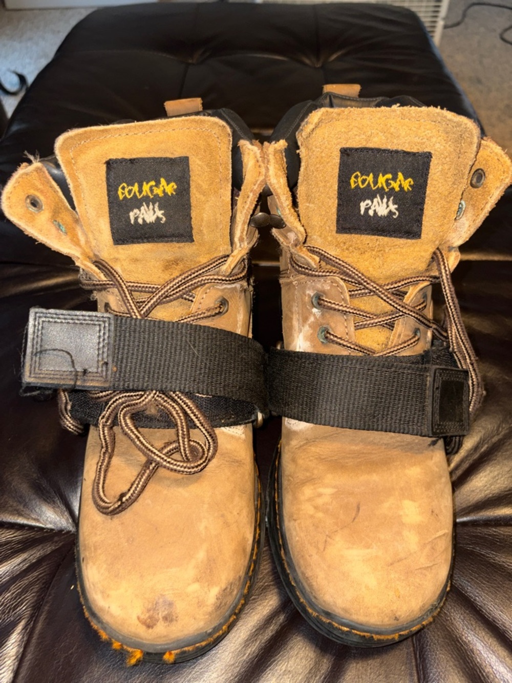 Cougar Paws Tan Leather Lace-Up Strap Boots (MENS SIZE 8.5 - USED)